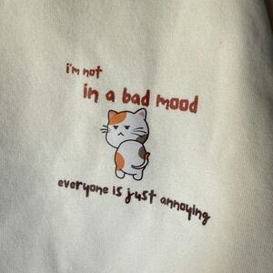 Boo&Bim Store Handmade Calico Cat 'Im Not In A Bad Mood' Crew Sweatshirt,Cream,L